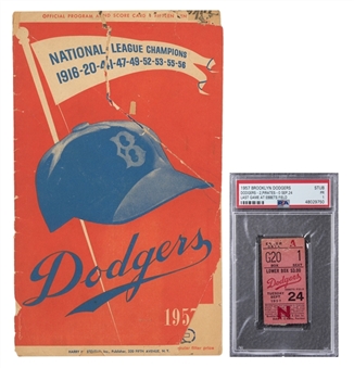 1957 Brooklyn Dodgers Ticket Stub From Last Game Played at Ebbets Field - PSA PR 1, Including Original Program!